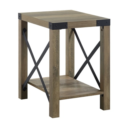 ACME Abiram Rectangular Wooden End Table with Bottom Shelf in Rustic Oak