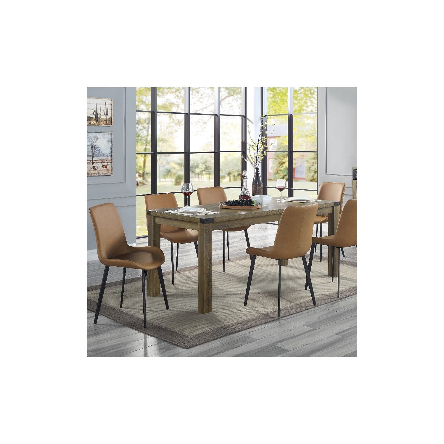 Abiram Brown Faux Leather and Metal Side Chair Set