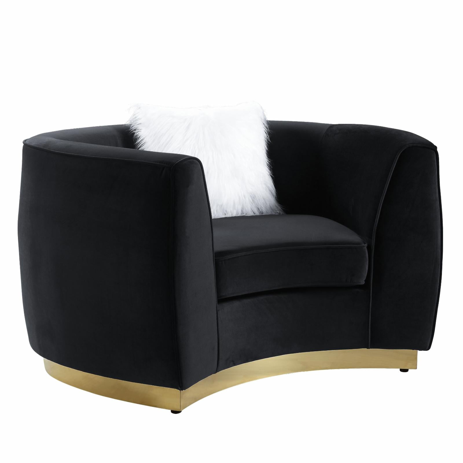 Elegant Flared Black Velvet Armchair with Brass Base