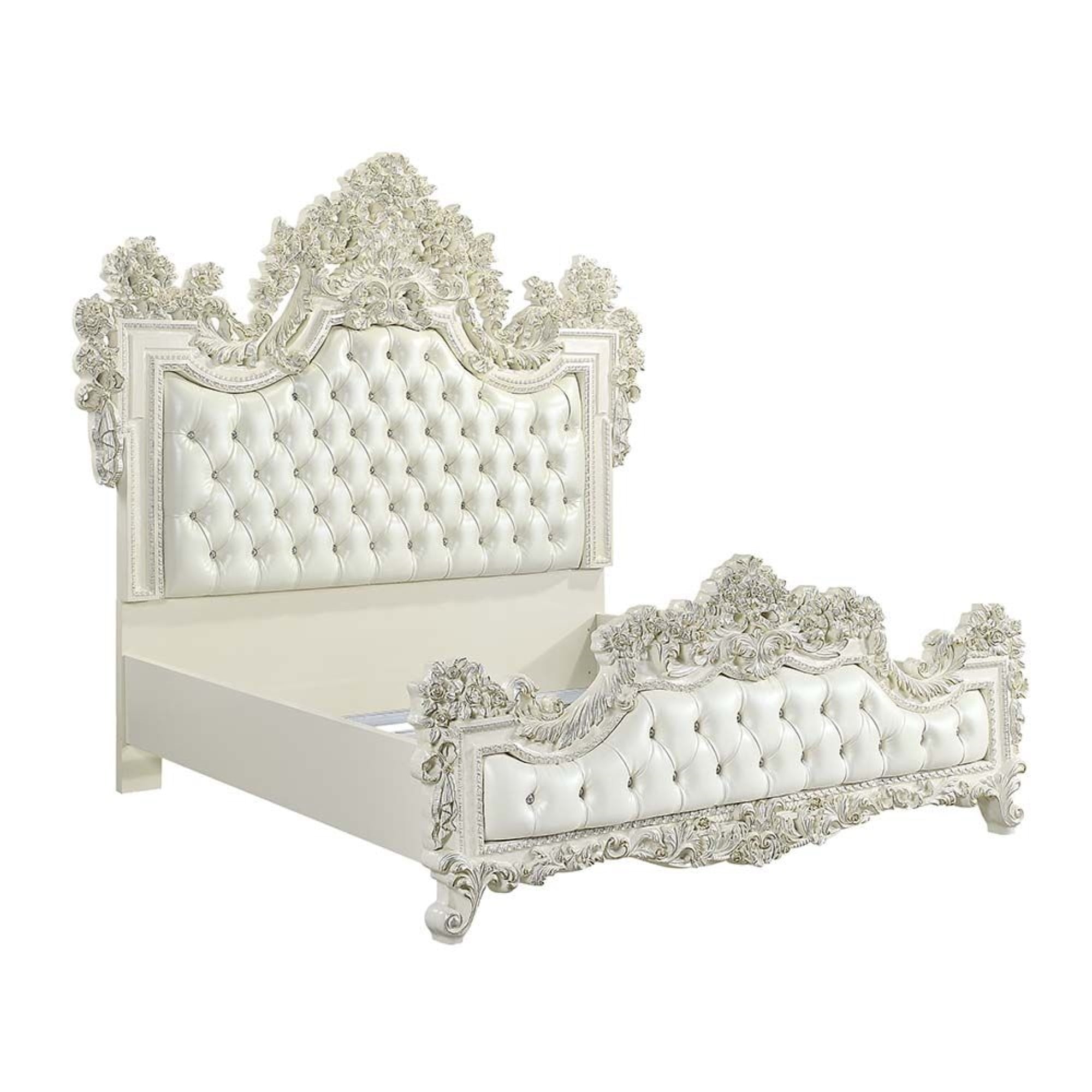 Adara King White Faux Leather Upholstered Bed with Tufted Headboard