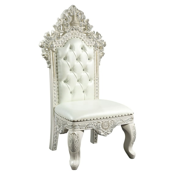 ACME Adara Faux Leather Side Chair in White and Antique White (Set of 2)