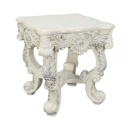 ACME Adara Square Wooden Top End Table with Floral Legs in Antique White