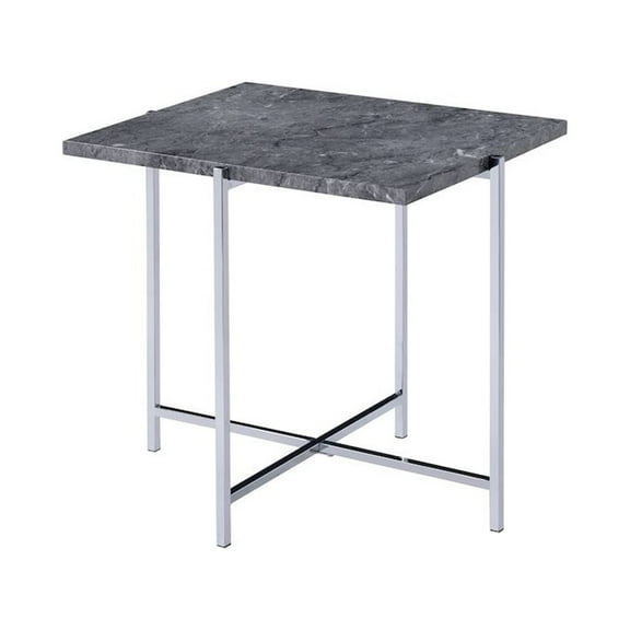 Acme Adelae End Table Engineered Stone Top & Chrome
