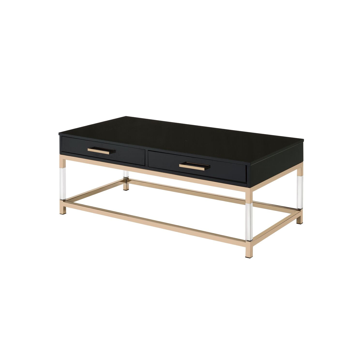 Adiel Black and Gold Rectangular Coffee Table with Storage