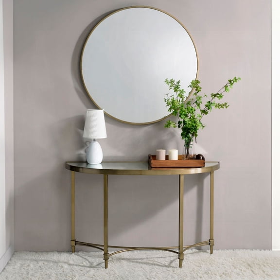 ACME Aditya Contemporary Metal Console Table in Mirrored and Antique Brass