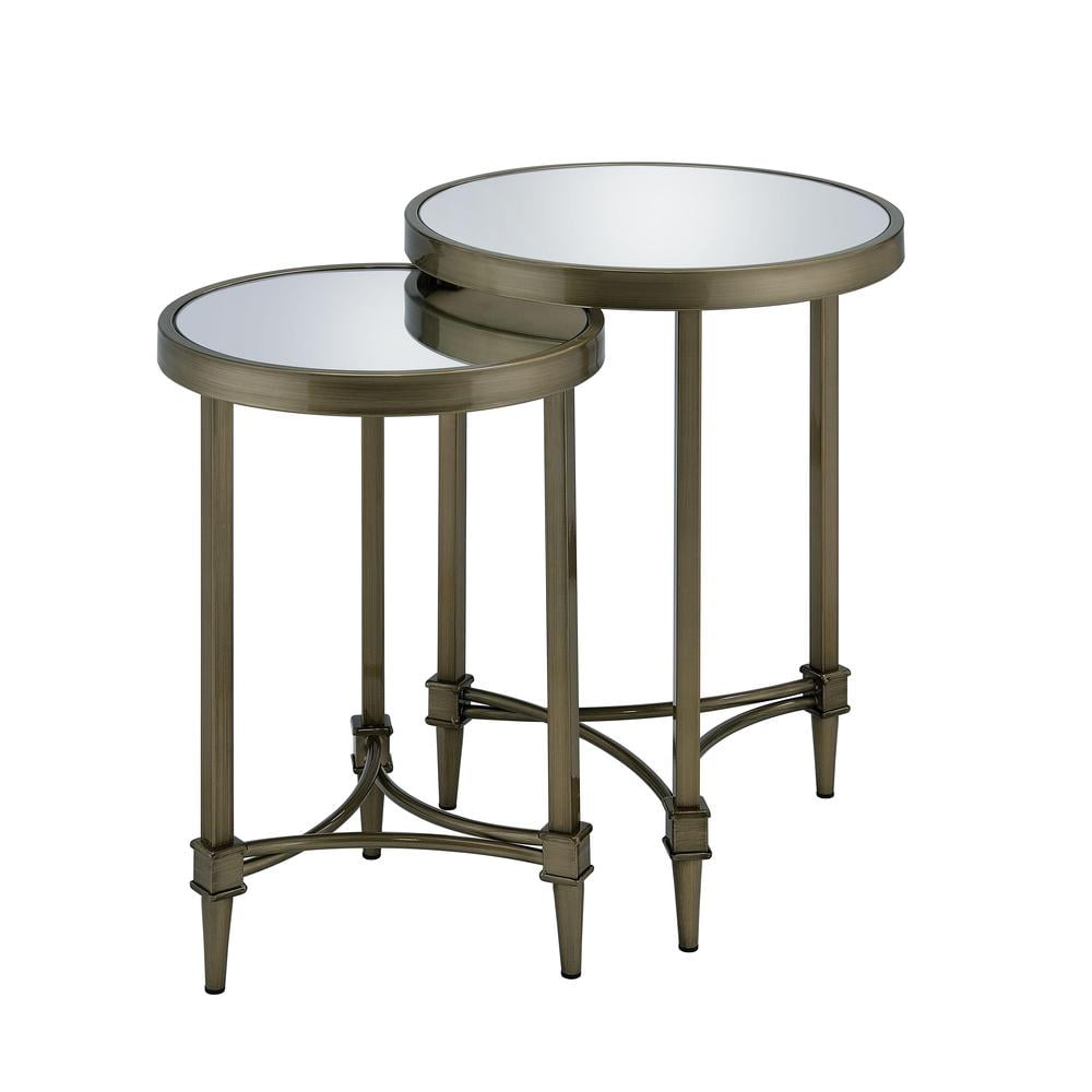 Aditya Round Mirrored Glass and Antique Brass Nesting Tables
