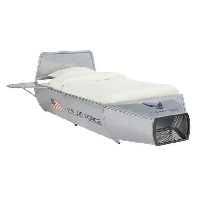 ACME Aeronautic Storage Metal Bed in Silver Finish, Multiple Sizes