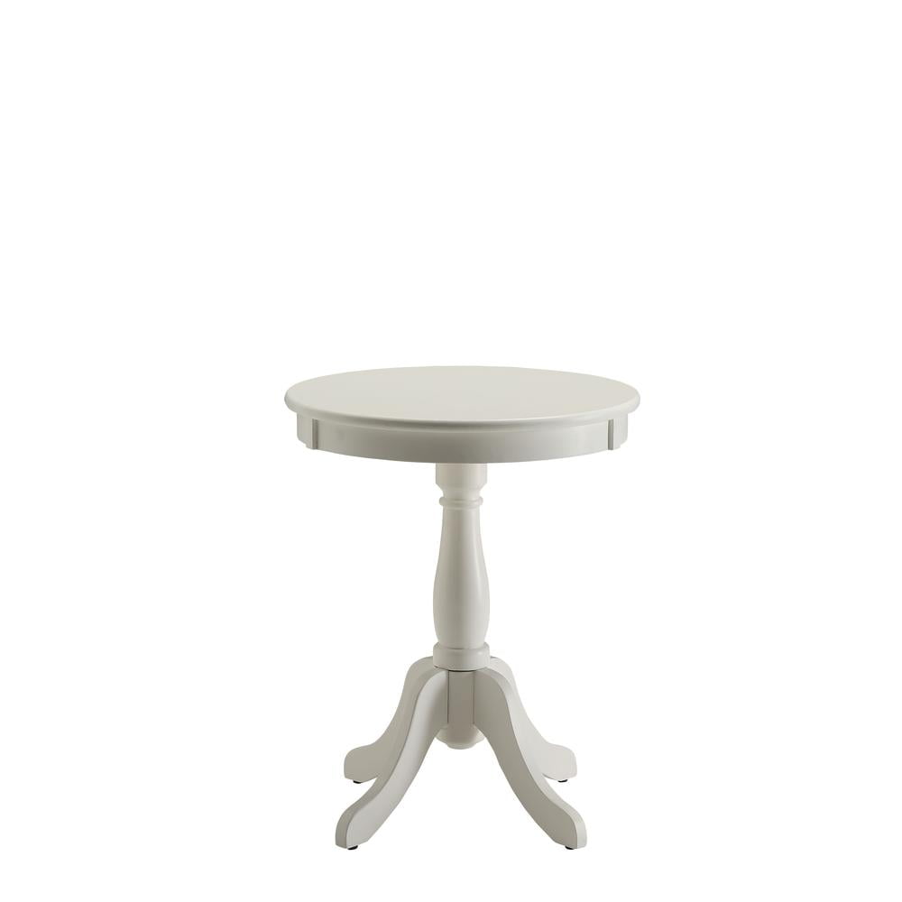 White Solid Wood Round Side Table with Turned Base