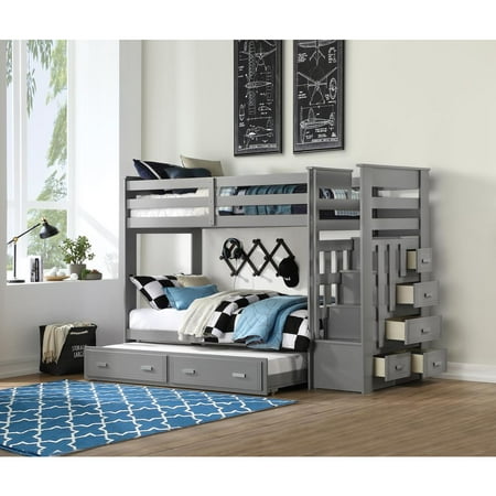 ACME Allentown Twin/Twin Bunk Bed w/Storage Ladder & Trundle in Gray