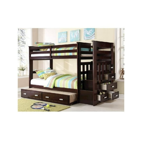 ACME Allentown Twin/Twin Bunk Bed with Storage Ladder & Trundle in Espresso