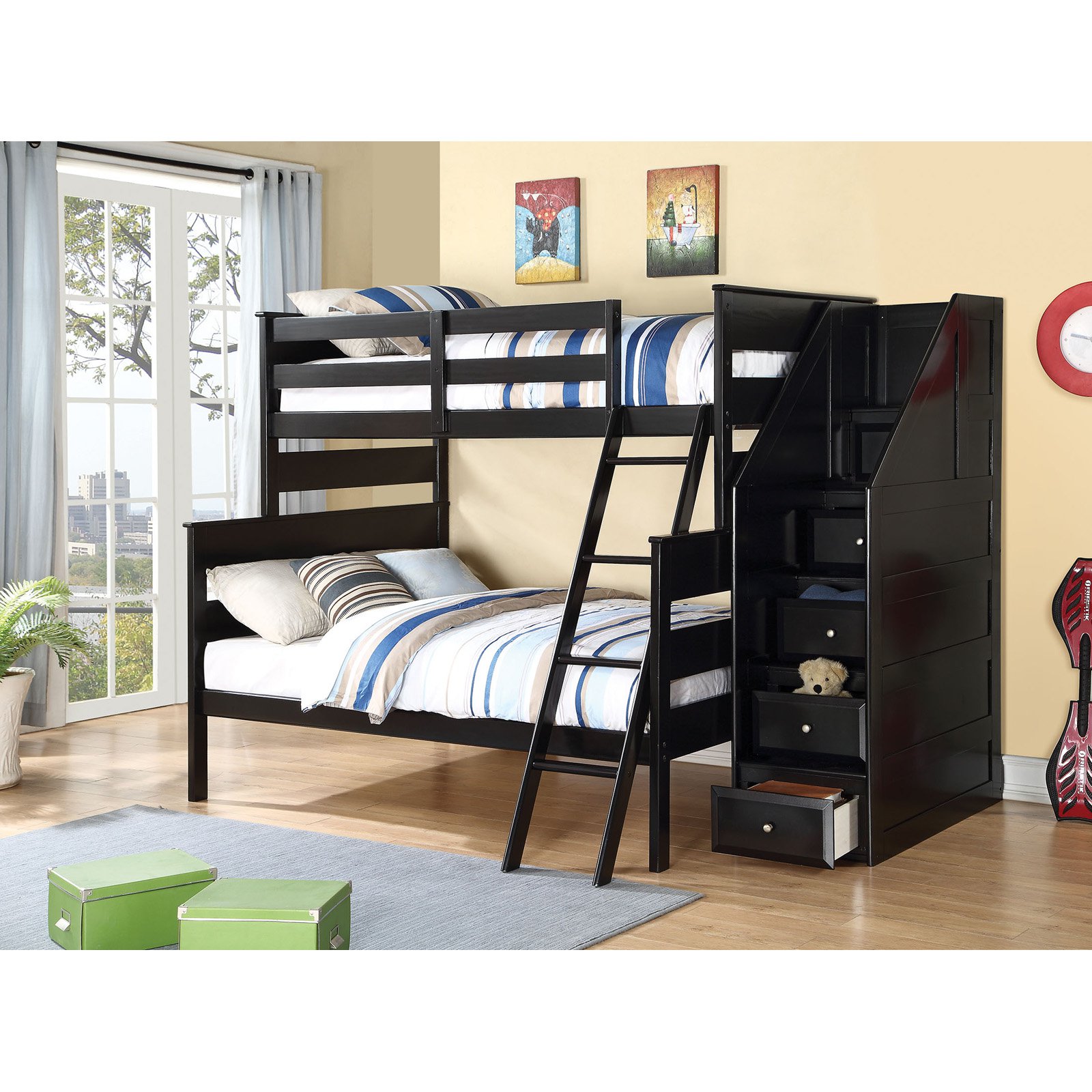 ACME Alvis Twin over Full Bunk Bed with Storage Ladder in Black