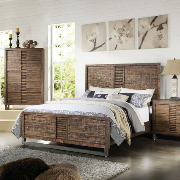 ACME Andria Panel Bed with Top Drawer in Reclaimed Oak, Multiple Sizes
