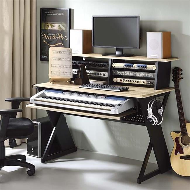 Natural and Black Studio Desk with Keyboard Tray