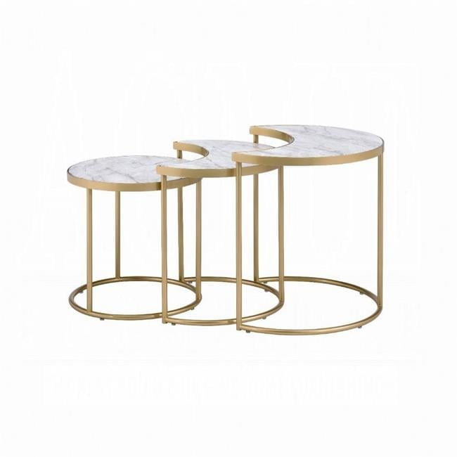 24" Round Wood and Metal Nesting Coffee Table Set