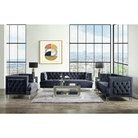 ACME Ansario Recessed Arm Tufted Accent Chair in Charcoal