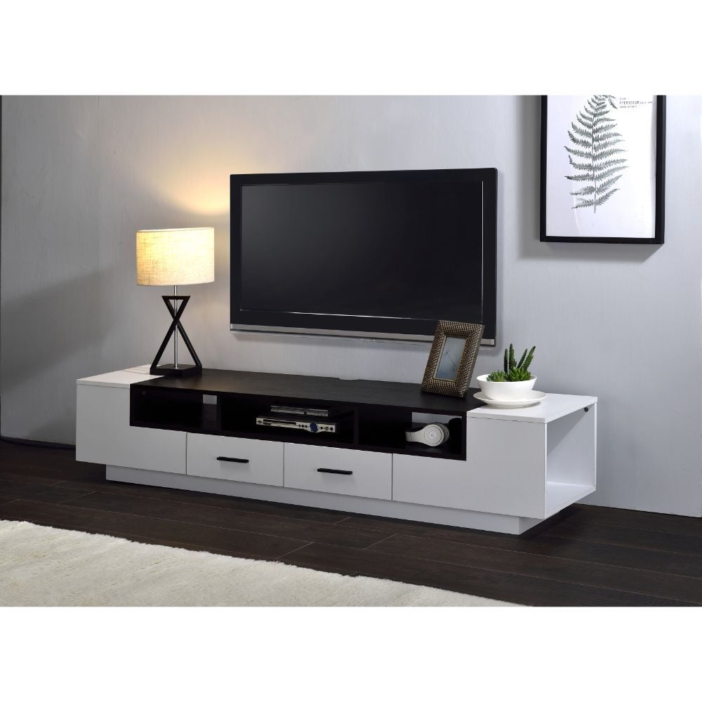 Black and White 69" Modern TV Stand with Cabinet