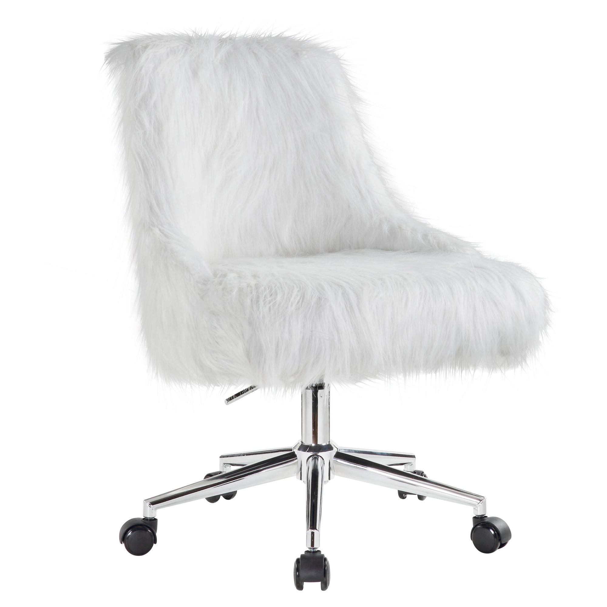 Arundell II Luxurious White Faux Fur & Chrome Swivel Office Chair