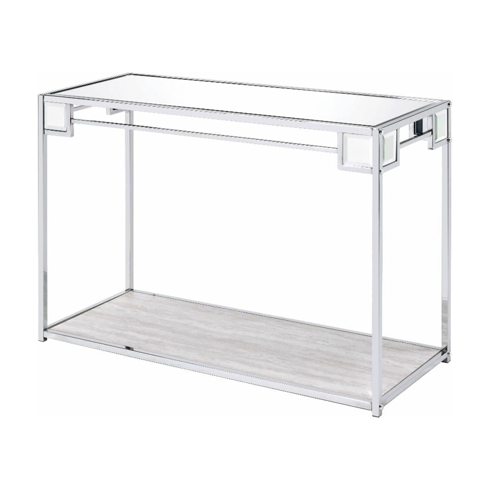 47" Mirrored Glass and Chrome Console Table with Storage