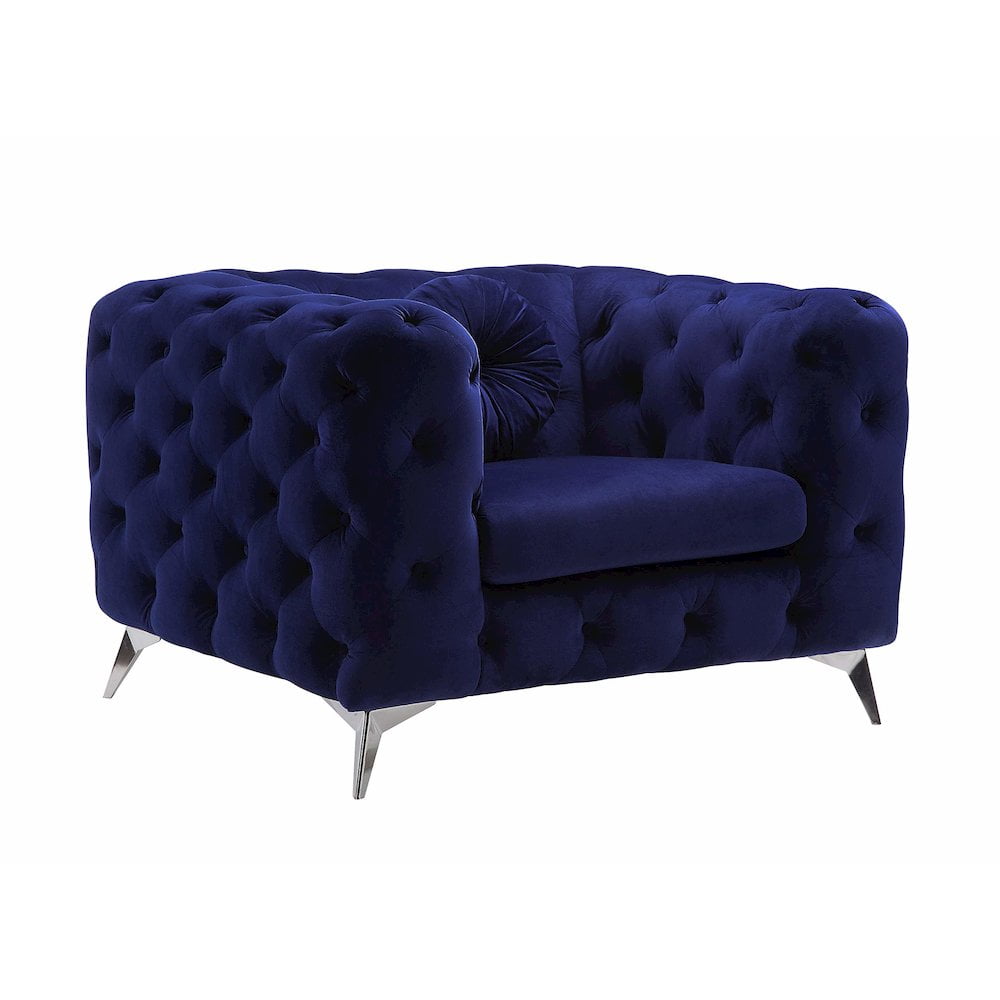 Atronia Deep Blue Velvet Accent Chair with Wood Frame