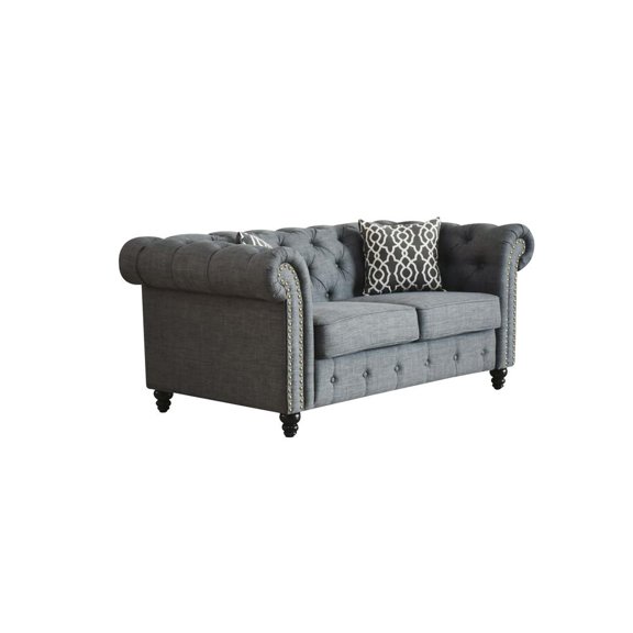 ACME Aurelia Tufted Loveseat with 2 Pillows in Brown Linen