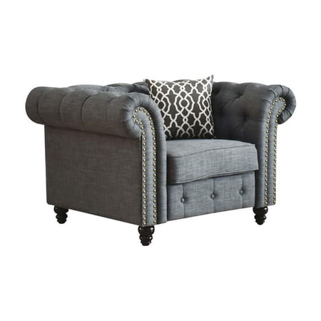 ACME Aurelia Tuxedo Tufted Arm Chair with Nailhead Trim in Brown Fabric