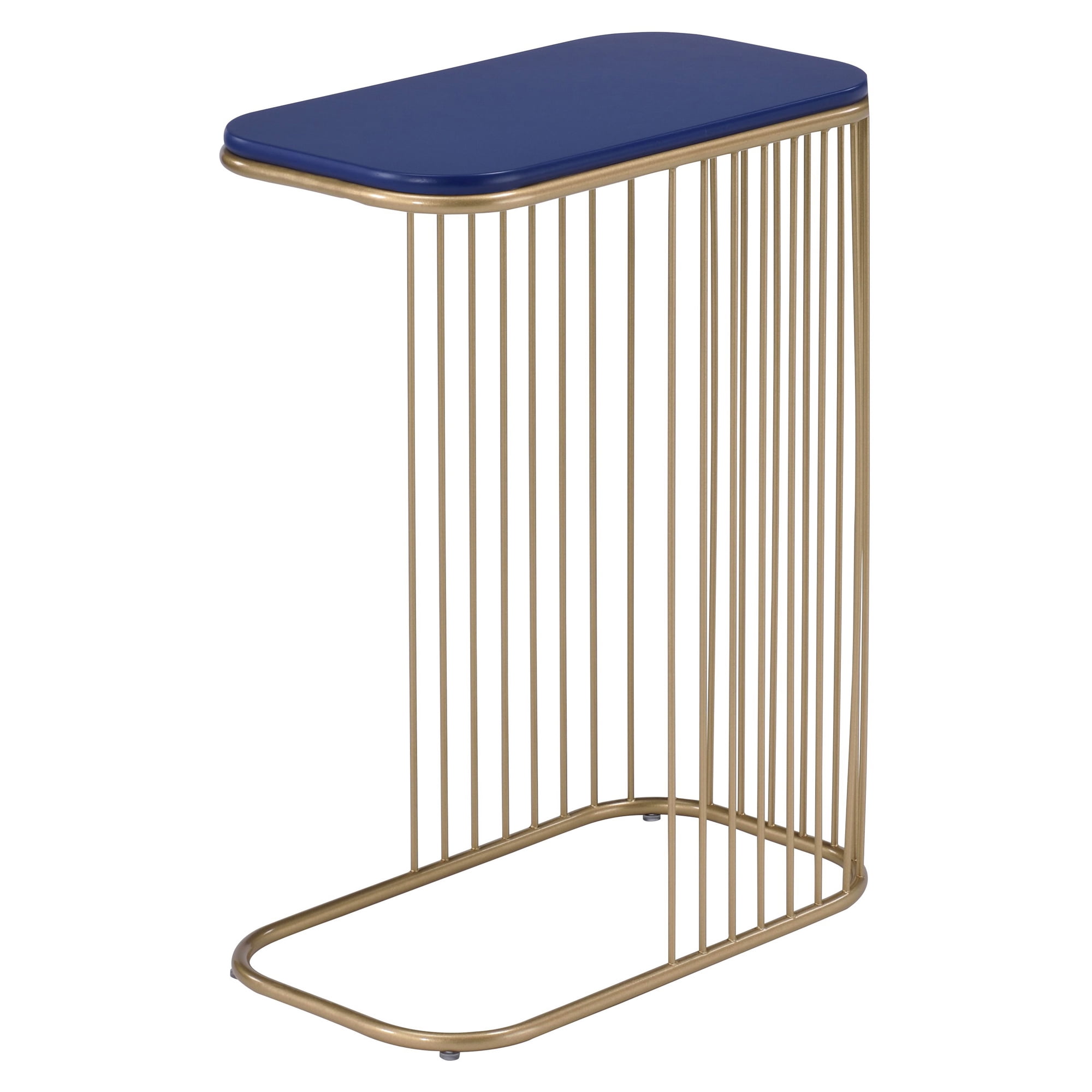 Blue and Gold Rectangular Metal Accent Table with Storage
