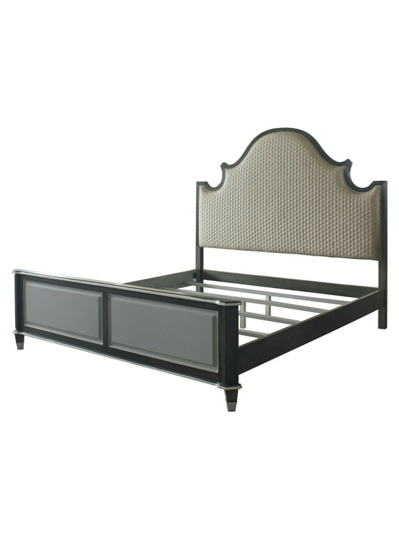 ACME Beatrice Queen Bed in Beige, Charcoal and Pearl White