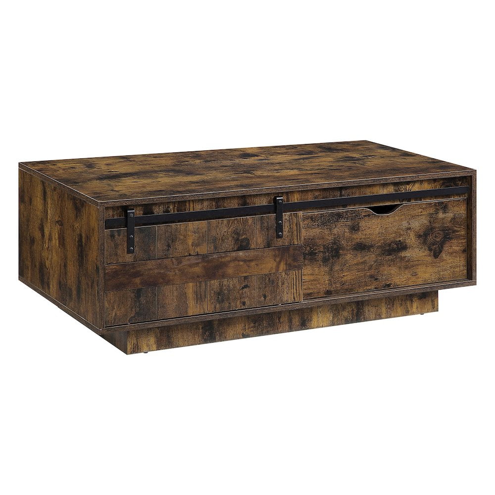 Bellarosa Rustic Oak Rectangular Storage Coffee Table with Metal Accents