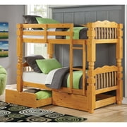 ACME Benji Twin over Twin Bunk Bed in Honey Oak Pine Wood, Multiple Colors