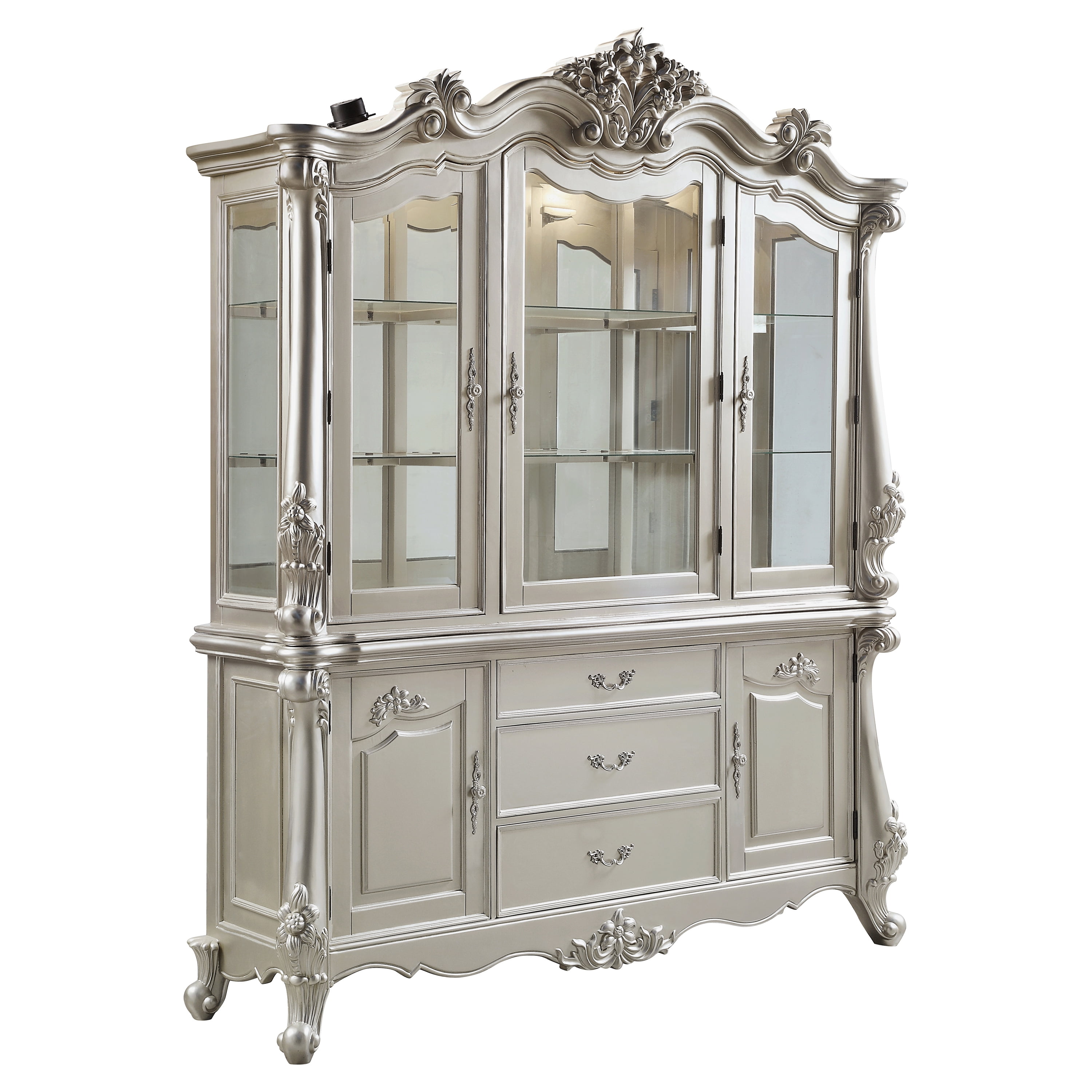 Champagne Lighted Ornate China Cabinet with Glass Doors