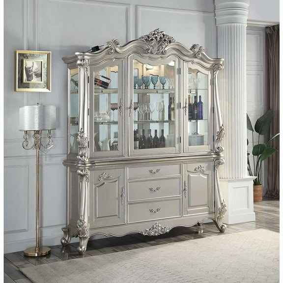 Acme Bently Wooden Hutch and Buffet with Glass Doors in Champagne Indoor
