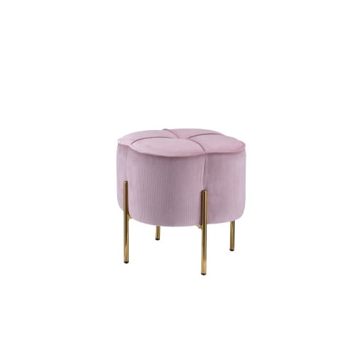 19'' Blush Pink Velvet Round Ottoman with Gold Metal Legs