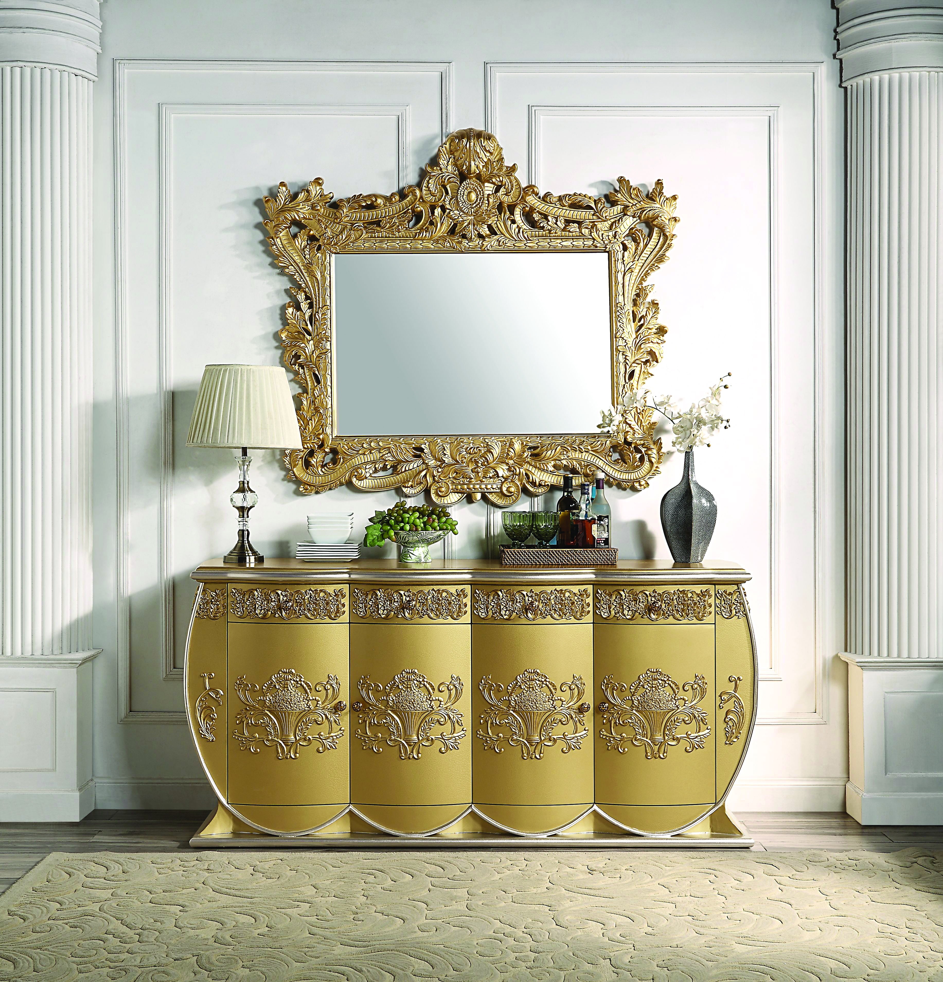 76" Gold Finish Rococo Style Ornate Wood Composite Server