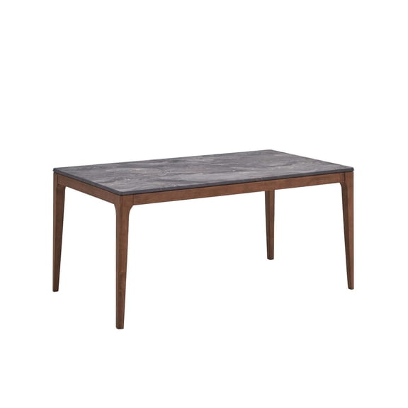 ACME Bevis Dining Table, Engineered Stone Top & Walnut Finish