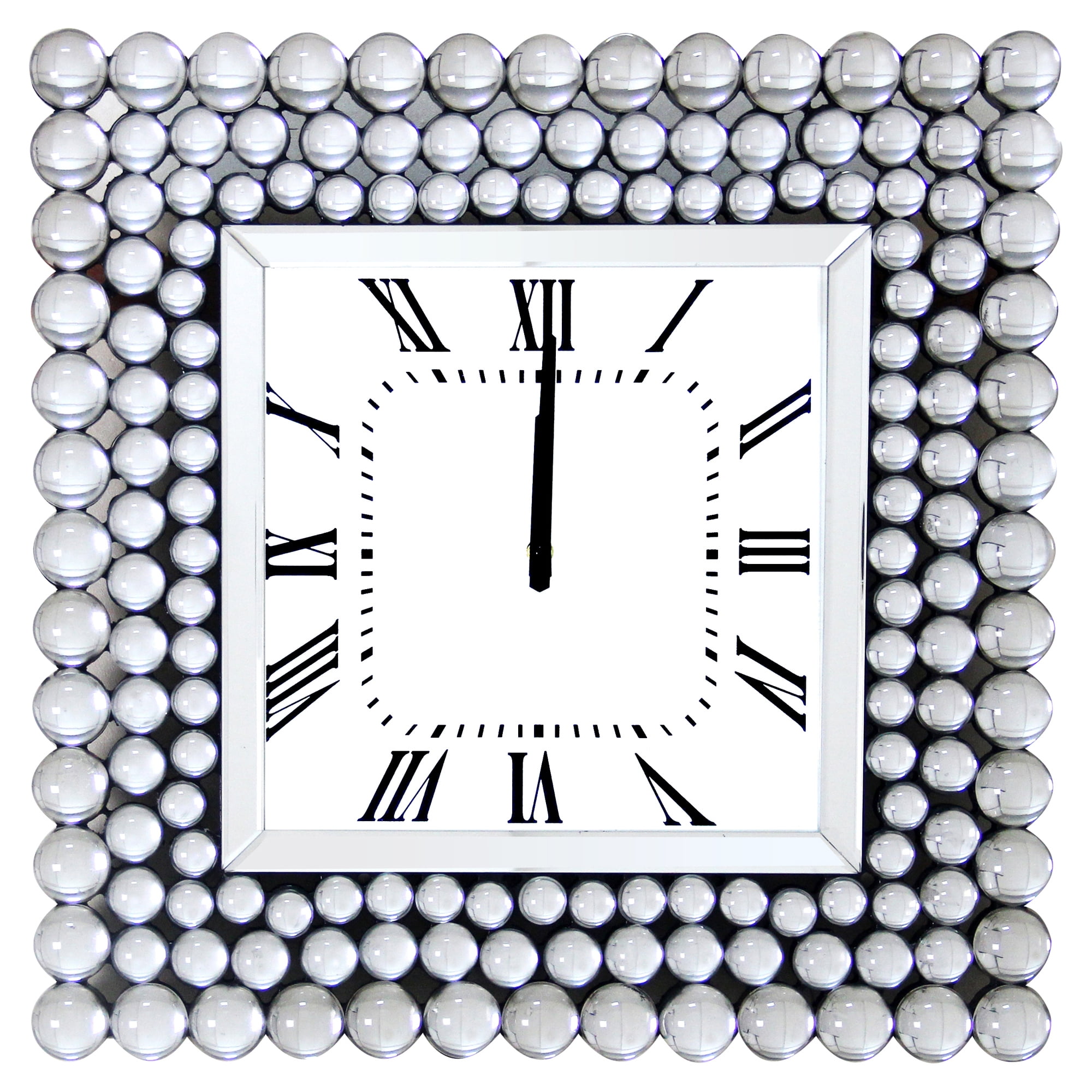 Mirrored Square Wall Clock with Jeweled Accents