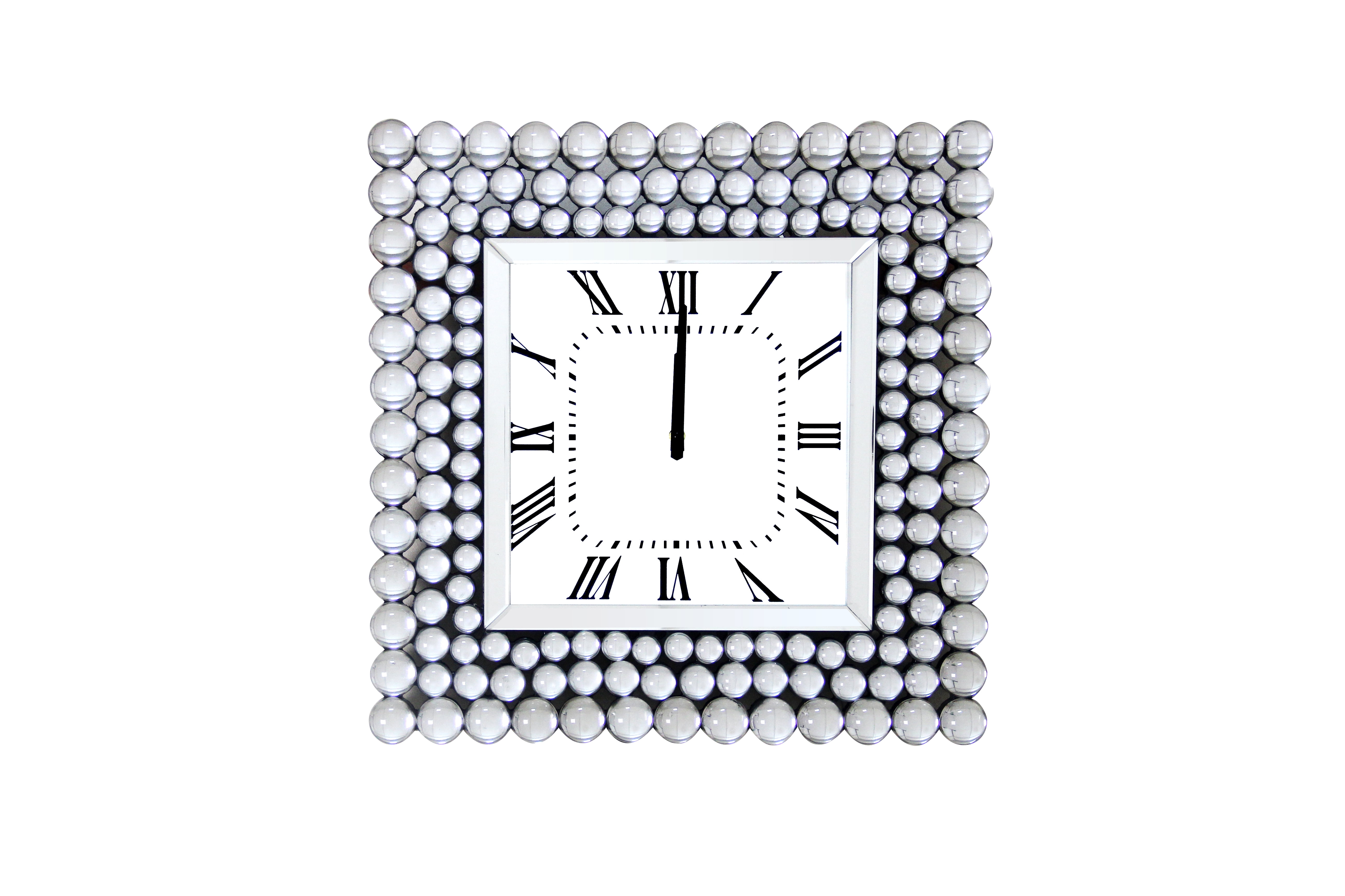 Mirrored Square Wall Clock with Jeweled Accents