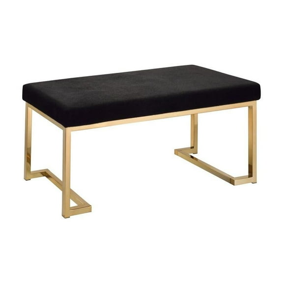 ACME Boice Rectangular Bench with Metal Tube in Black Fabric and Champagne