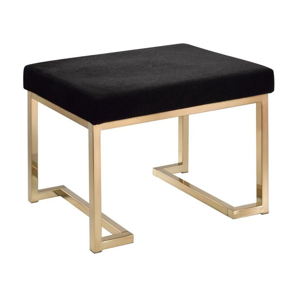 Champagne Gold & Black Fabric Padded Footstool