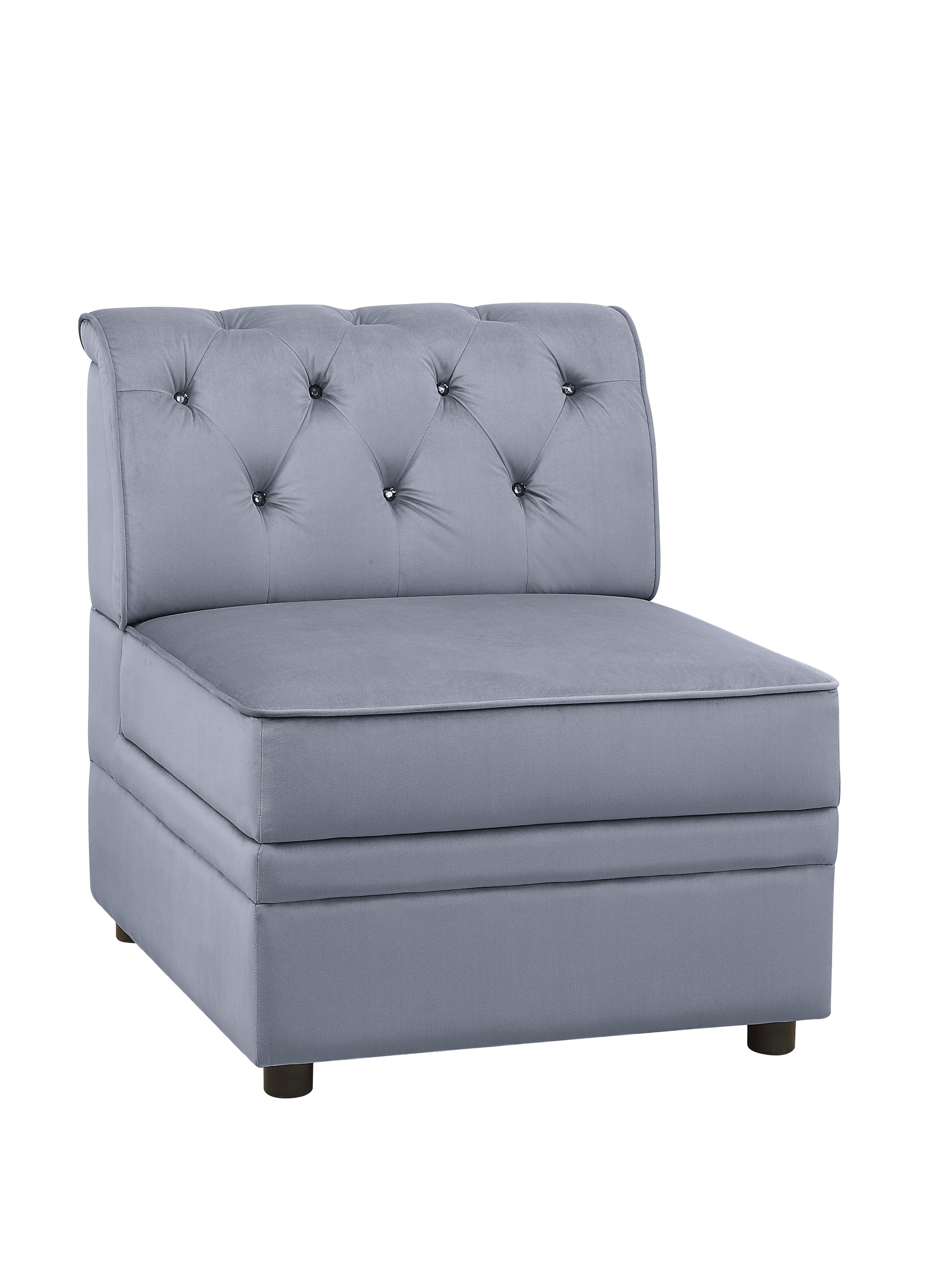 Gray Velvet Armless Slipper Accent Chair