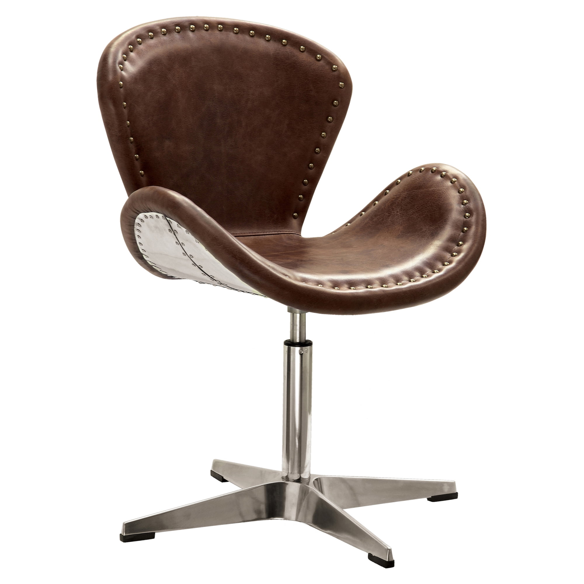 Brancaster Retro Brown Leather Swivel Accent Chair with Metal Base