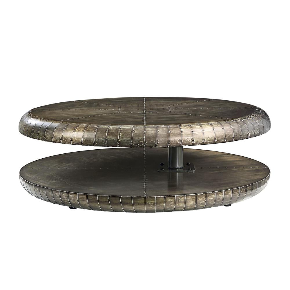 Bronze Aluminum Swivel Top Coffee Table with Lower Shelf