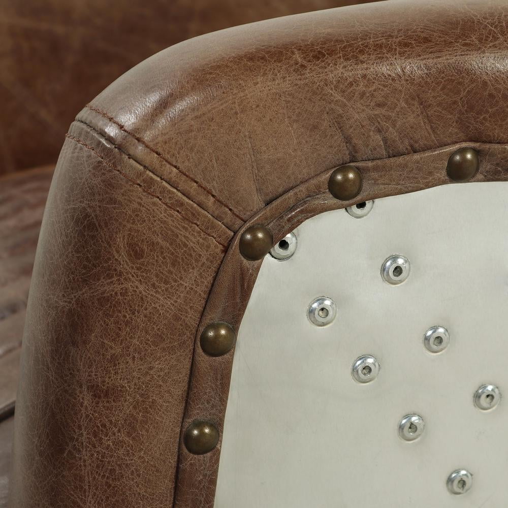 Retro Brown Top Grain Leather and Aluminum Accent Chair