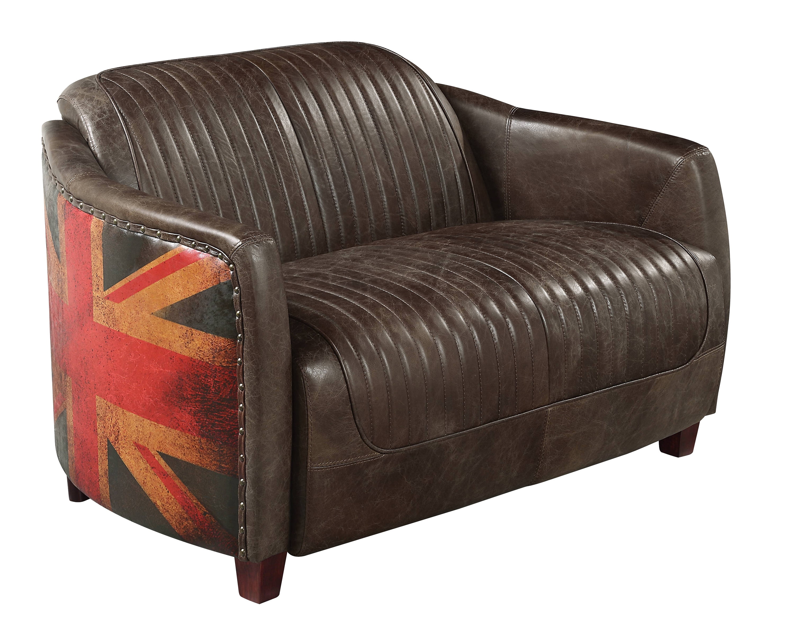 Antique Slate Leather Loveseat with Union Jack and Nailhead Trim