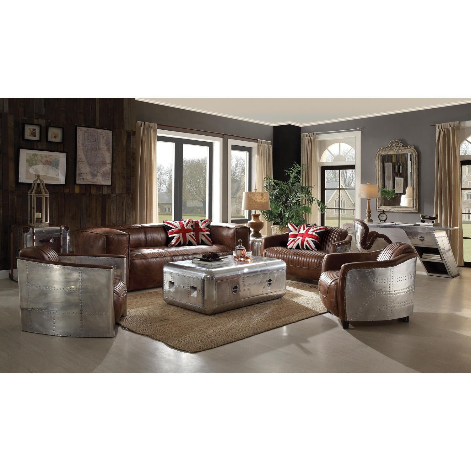 Vintage Sensation Retro Brown Top Grain Leather & Aluminum Sofa