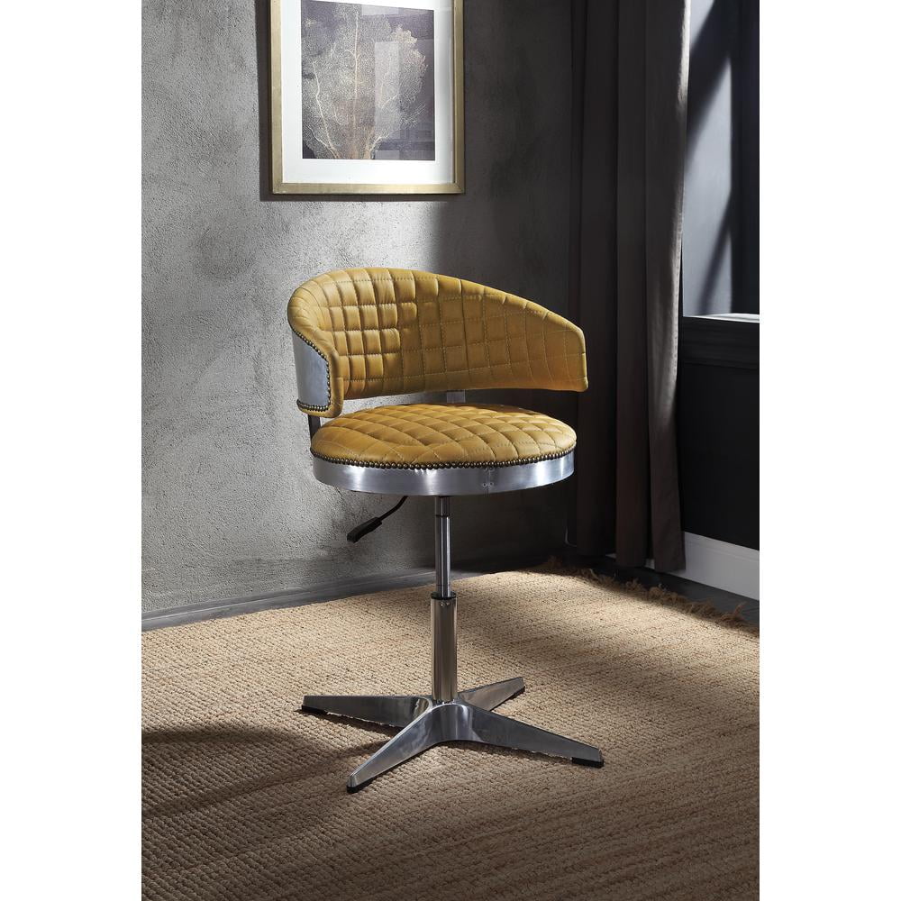 Turmeric Top Grain Leather Swivel Chair with Chrome Base