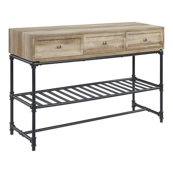 ACME Brantley 3-Drawer Wooden Rectangular Sofa Table in Oak and Sandy Black