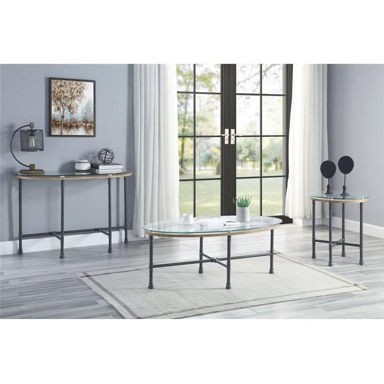 ACME Brantley Coffee Table, Clear Glass & Sandy Gray Finish