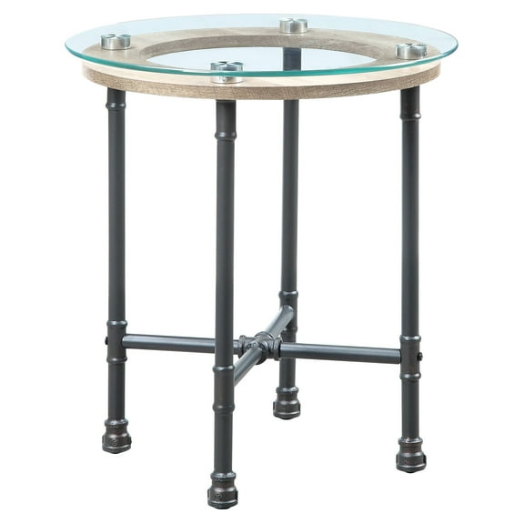 ACME Brantley Round End Table in Clear and Sandy Gray