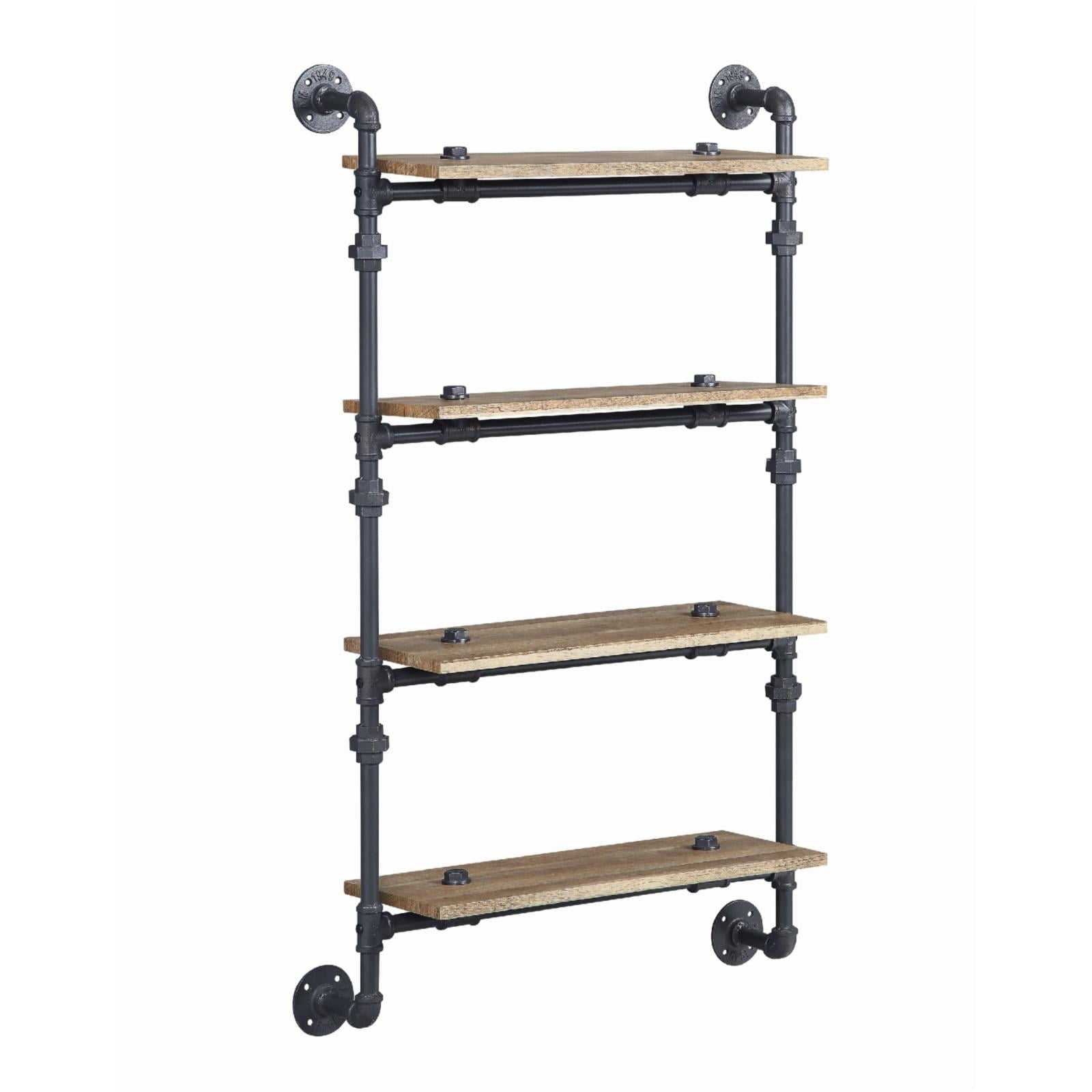 ACME Brantley Wall Rack with 4 Wooden Shelves in Oak and Sandy Black ...