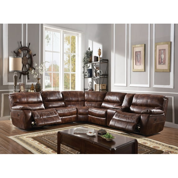 ACME Brax Power Motion Sectional Sofa in Two Tone Brown Synthetic Leather